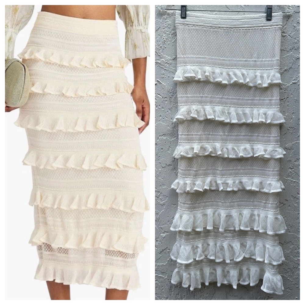 Zimmermann Cream Tiered Ruffle Midi Skirt